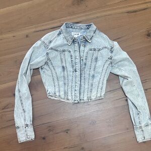 Good American Distressed Blue Denim Jacket